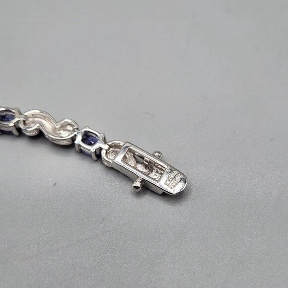 Sterling Silver Blue Cubic Zirconia Tennis Bracelet S Swirl Links Sterling Thai - Picture 6 of 8